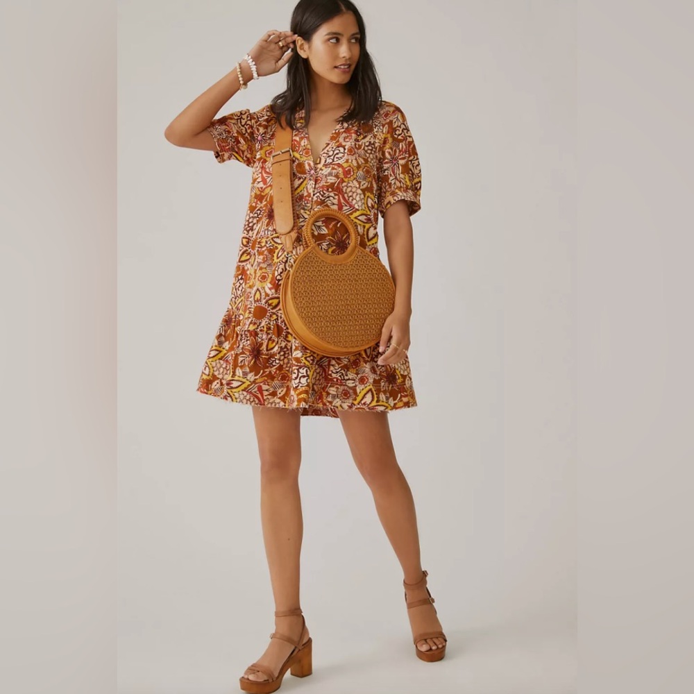 Anthropologie‎ Pilcro Puffed Sleeve Floral Tapestry Dress Large